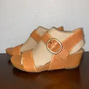 Sofft Vaya Women's 6.5 Sandal Brown Luggage Slip-On Leather Strap Wedge Shoes