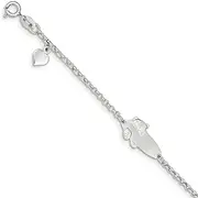 [JewelryWeb] 925 Sterling Silver Spring-Ring Polished Teddy Bear Teen Engraveable ID Bracelet - 15 Centimeters