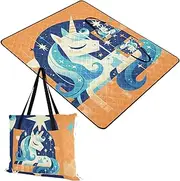 Lake Day Essentials Sandproof Grass Portable Blanket for Baby Summer Gift Orange Cute Unicorns 60x80in