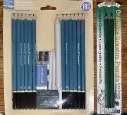 NEW 18 Pcs. Sketching & Drawing Set +9XXB Crayon Graphite Pencils(2) Xtra Smooth