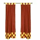 2 Eclectic Rust Indien Yellow Check Sari Curtains Tab Top drapes