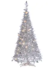 Sterling Tree Company 4ft High Pop Up Pre-Lit Silver Tinsel Tree With Holy Leaves
