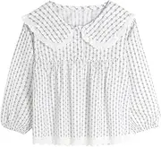[Mud Kingdom] Girls Shirts Peter Pan Collar Lace Trim Blouse Long Sleeve Shirt Floral Print
