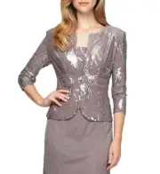 $150 Alex Evenings Women Purple Button Front 3/4 Sleeve Sequin Jacket Size 14