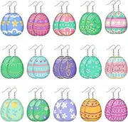 Easter Earring Set Cute Easter Egg Drop Dangle Earrings Funny Wooden Easter Egg Shape Earrings Colorful Easter Earrings Spring Holiday Jewelry Gift for Women Festive Party Supplies Easter Dress Up,