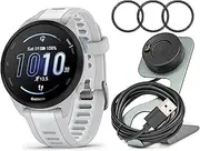 Garmin Forerunner 165 GPS Running Smartwatch (Mist Gray and Whitestone) Bundle with Charger Stand, Charging Cable and 9H Tempered Glass Screen Protector Film Fenix 7S (3-Pack) (3 Items)