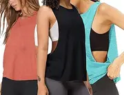 [Hanyomo] Womens Workout Fitness Tank Tops Cropped Sleeveless Gym Yoga Running Athletic Shirts