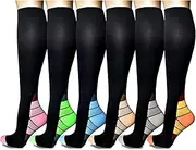 6 Pairs Compression Socks for Women & Men 15-20 mmhg Graduated Stockings Knee High Great Support for Blood Circulation Varicose Veins Running Flight Travel Athletics Medical Nurse Diabetic Pregnancy