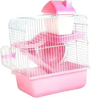 Double Layer Hamster Cage Small Animal Cage Exercise Playing House, Hamster Habitat for Rats Mouse Mice Hedgehog, Pink