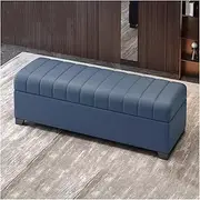Leather Storage Ottoman Bench,End of Bed Bench for Living Room Entryway,Mid-Century Modern Long Window Bench with Steel Legs,Safety Hinges(Blue,120CM)