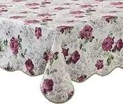 Waterproof Rose Tablecloth Rectangle Vinyl with Flannel Backing Reusable Plastic Gallic Rose Table Cloth for Parties Kitchen Picnic 54x72 Inch