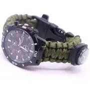 Survival Bracelet Watch & Compass Fire Camping Whistle Hiking Army Gear paracord