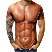 Simulated Muscle Shirt Nude Skin Chest Muscle Tee Shirt for Men M