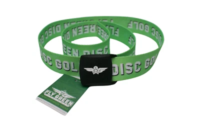 FLY GREEN DISC GOLF TEXT SPORTS PERFORMANCE BELT. ONE SIZE AND TRIMABLE