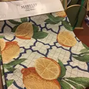 MABELLE~NEW/NIP~Table Runner~13x72~Lemons~w/Blue Design~Tapestry...