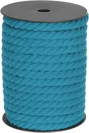 sourcing map Cotton Rope 3 Strand Twisted Braided Rope Cord, Lake Blue 23m/25 Yard 10mm Dia for Wall Hanging, Plant Hanger, Knitting, Macrame Knotting