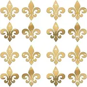 funlife 16PCS Fleur De Lis Pattern Hollow Self Adhesive Wall Mirror Stickers, Non Glass Small Acrylic Mirror for Home Cabinet Wall Decor 5.91" X 5.91" Gold