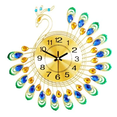 Artistic Metal Peacock Wall Clock for Elegant For Living Room Decor