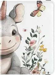 [Amooorous] Cartoon Cute Gray Rhinoceros Flower Butterfly Leather decorative passport holder for travel Wallet Combo Passport Cover Holder Wallet Case Lightweight, Cartoon cute gray rhinoceros flower butterfly, 1
