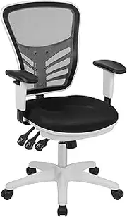 [Flash Furniture] Nicholas Mid-Back Swivel Office and Gaming Chair, Ergonomic Mesh Office Chair with Adjustable Lumbar Support and Height, Black/White
