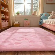 Fluffy Rug for Bedroom 4x6 Feet - Ultra Soft & Anti-Skid Shaggy 4x6 feet Pink
