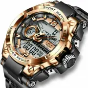 LIGE Men Digital Watch Brand Sport Quartz Stopwatch Display Male Gold Wristwatch