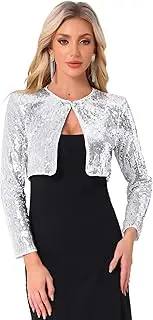 [Allegra K] Sequin Shrugs for Women's Glitter Sparkly Crop Cardigan Bolero Shrug