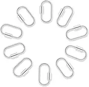 HJZHII 10pcs Screw Carabiner Lock Charms, Silver Necklace Lock Clip Keychain Clip Hook Metal Oval Keyring Holder Clasp for DIY Necklace Bracelets Jewelry Making(Silver)