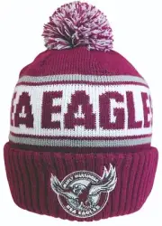 Manly Sea Eagles NRL Embroidered Striker Pom Pom Beanie!