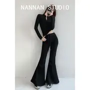 Pressed Boot-Cut Pants Black - L