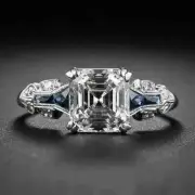 Art Deco Style Lab-Created Diamond Asscher Cut Engagement Ring 14K White Gold FN