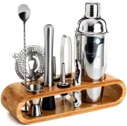 Mixology Bartender Kit 10-Piece Bar Tool Set with Bamboo Stand, Silver