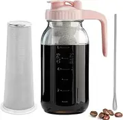 Cold Brew Coffee Maker with V-shaped Lid, 64oz Cold Brew Pitcher with Stainless Steel Filter, BPA Free Sturdy Mason Jar Cold Brew Maker for Coffee, Iced Tea, Sun Tea, Lemonade