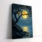 Framed Canvas Full Moon Over Blue Sea Wall Art - Perfect for Living Room