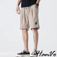 在飛比找蝦皮商城優惠-【HanVo】男款小標籤百搭休閒短褲 透氣寬鬆休閒設計五分褲