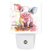 Colorful Watercolor Pig LED Dusk to Dawn Personalized Night Light, , Kitchen,...