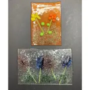 Fused Glass Art Slab Lavender Purple Flowers Picture Handmade Iridescent Mini