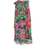 [Farm Rio] Farm Rio Floral-print Midi Skirt S GREEN/PINK