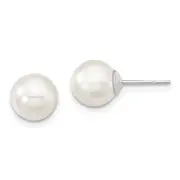 Sterling Silver Majestic Rhodium-Plated 8-9mm White Imitation Shell Pearl Stud Earrings
