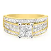 New York 14ct Yellow Gold with Princess Cut 1 1/2 CARAT of Diamonds Dress Ring