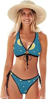 [RPLIFE] Dinosaur on Forest Ladies Swimsuits Two Piece Sexy Swimsuits for Women Summer Bikinis, Dinosaur on Background Forest, Large