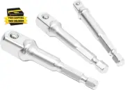 3-Piece Socket Adapter Set, 1/2-Inch 3/8-Inch 1/4-Inch Drive, Standard 1/4" Hex
