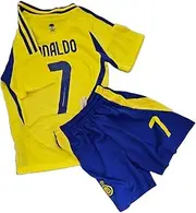 [1 Stop Soccer] Ronaldo CR7 Jersey Kids Uniform AL NASSR Fc Saudi Arabia Blue and Yellow