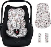 CARUILI Infant Car Seat Insert Cushion, Super Soft Baby Car Seat Head Support & 2 Straps Pads, Reversible Preemie Newborn Carseat Insert, Fit Car Seat, Stroller, Infant Bouncer, Gray Animals