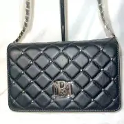 Badgley Mischka Black Diamond Quilted Crossbody Bag with Chain Strap