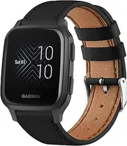 Leather Bands for Garmin Venu SQ Band & Garmin Venu Band Women Men, 20mm Soft Leather Bands Replacement Straps for Women/Men for Garmin Venu SQ 2/Venu SQ Music