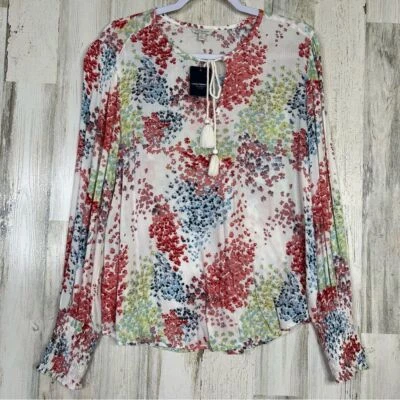 NEW! LUCKY BRAND Shirt Blouse Womens L Multicolored Bohemian Floral Peasant