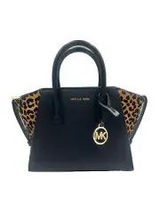 Michael Kors Small Avril Leopard Print Black Multi Leather Bag Calf hair Xbody
