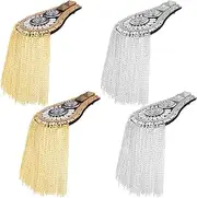 [WILLBOND] 4 Pieces Blazer Shoulder Epaulets Punk Fringe Shoulder Badge Tassel Chain Metal Epaulet for Men and Women, Gold and Silver