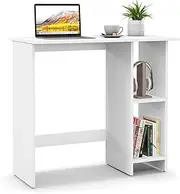 Giantex Small Computer Desk with Storage, Modern Writing Desk with Adjustable Shelf, Space Saving Laptop PC Desk with Anti-Toppling Kit, Wooden Study Desk for Home Office, White